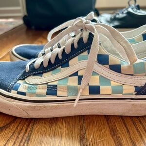 Blue and Cream Checkered Vans